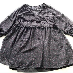Zara black floral dotted sleeve babydoll dress Xs